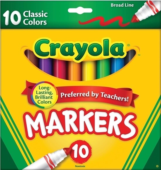 CRAYOLA CLASSIC MARKERS BROAD 10pk