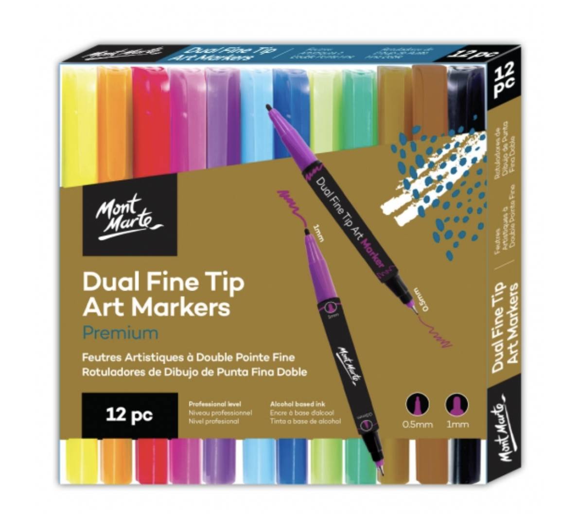 Mont Marte Dual Fine Tip Alcohol Art Markers 12pc