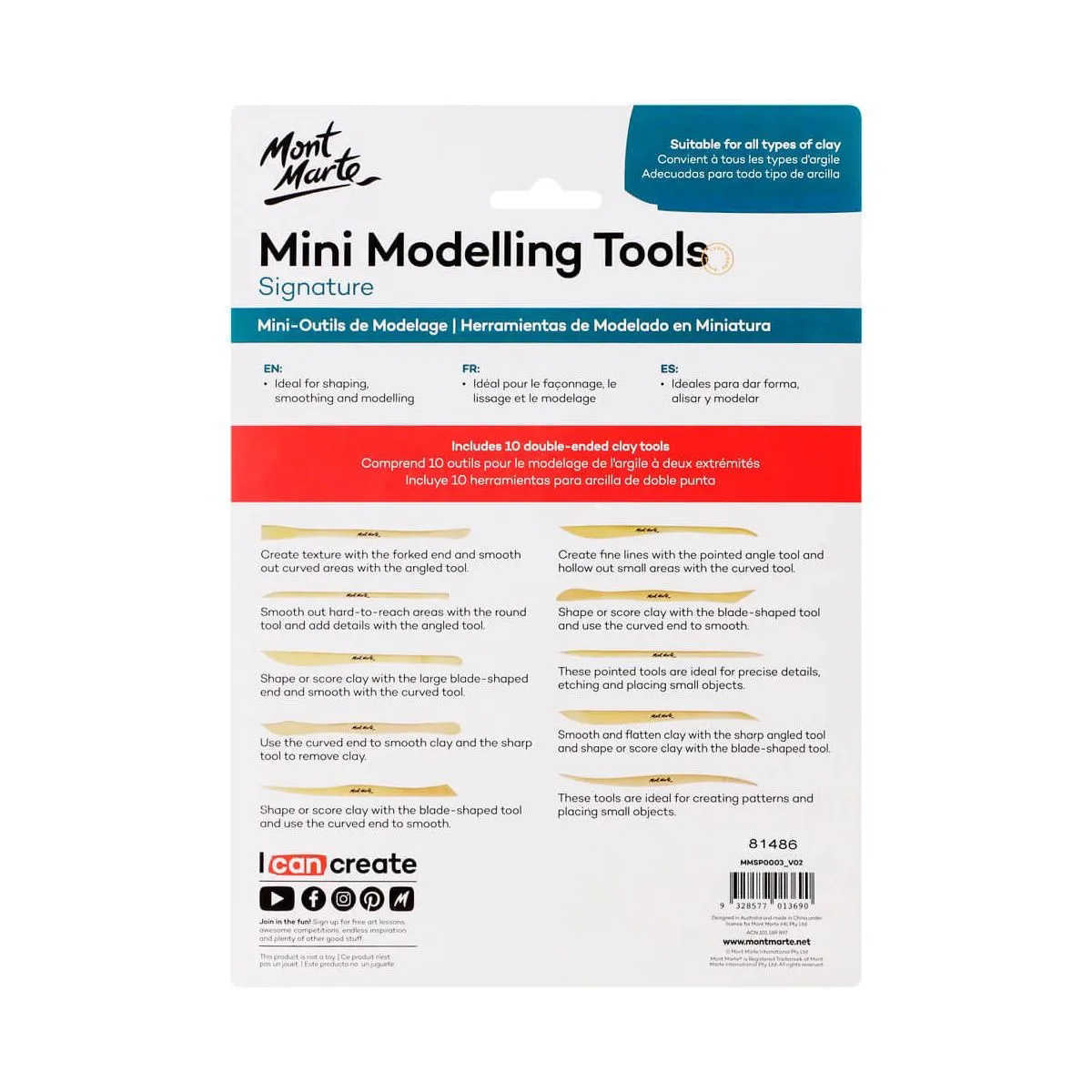 Mont Marte Mini Modelling Tools 10Pc