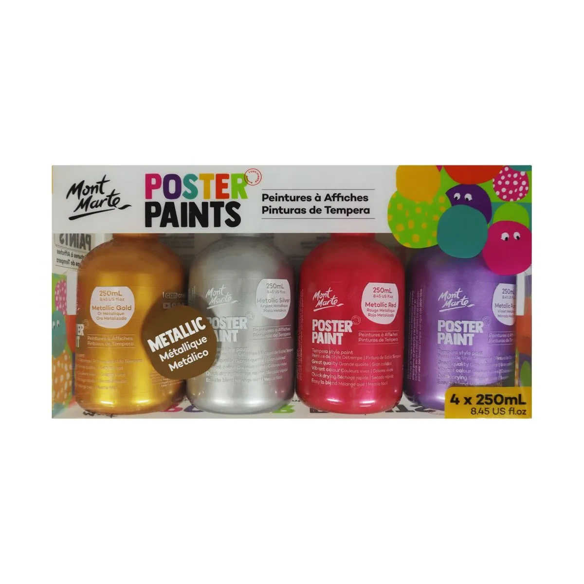 Mont Marte Poster Paint Set 4pk - Metallic