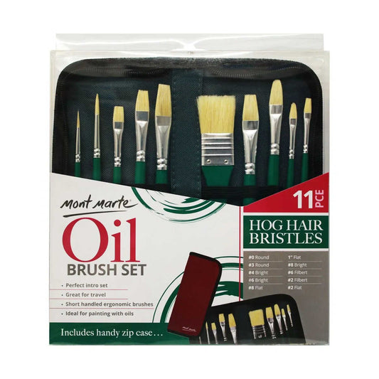 Mont Marte Hog Bristle Brush Set in Wallet 11pce - Oil