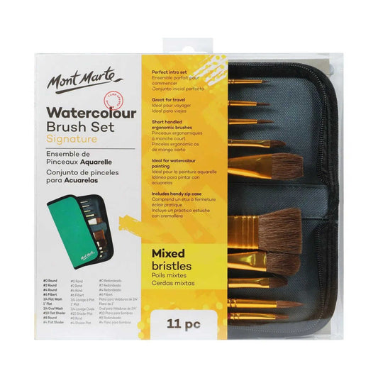 Mont Marte Mixed Bristle Brush Set Wallet 11pce - Watercolour