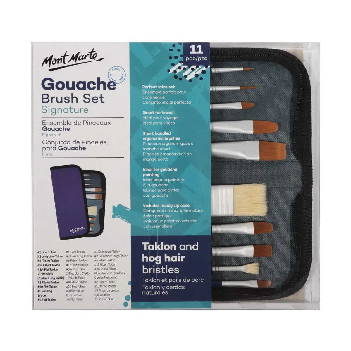 Mont Marte Signature Gouache Brush Set in Wallet 11pc