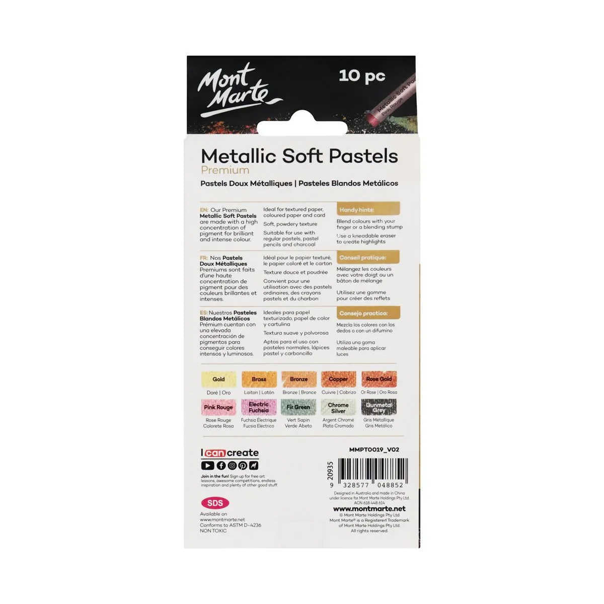 Mont Marte Metallic Soft Pastels 10pk