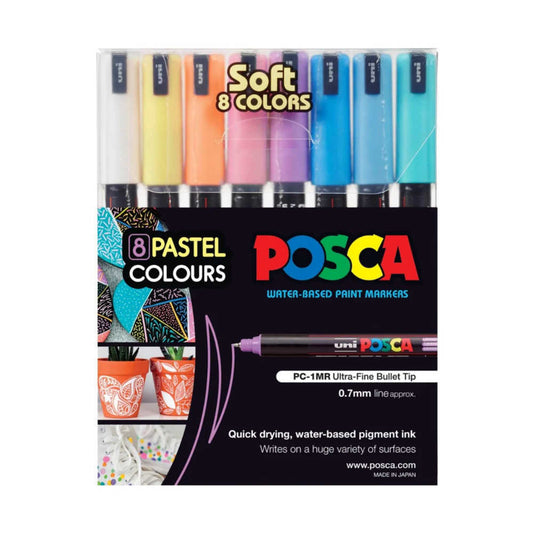 Uni POSCA Marker Pen PC-1MR Ultra-Fine Set of 8 Pastel