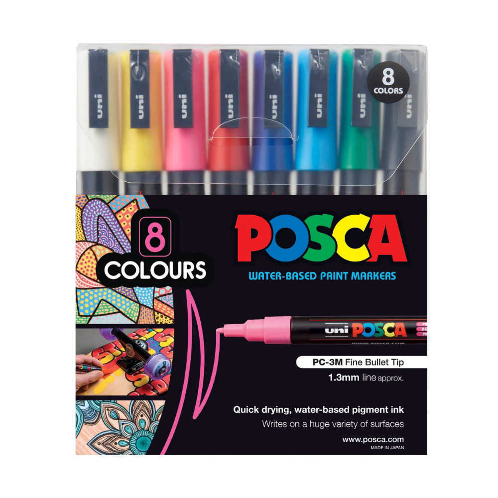 Uni POSCA Marker Pen PC-3M Fine Set of 8 Assorted