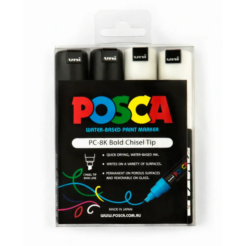 Uni Posca Pen PC-8K 4pk Black & White Set