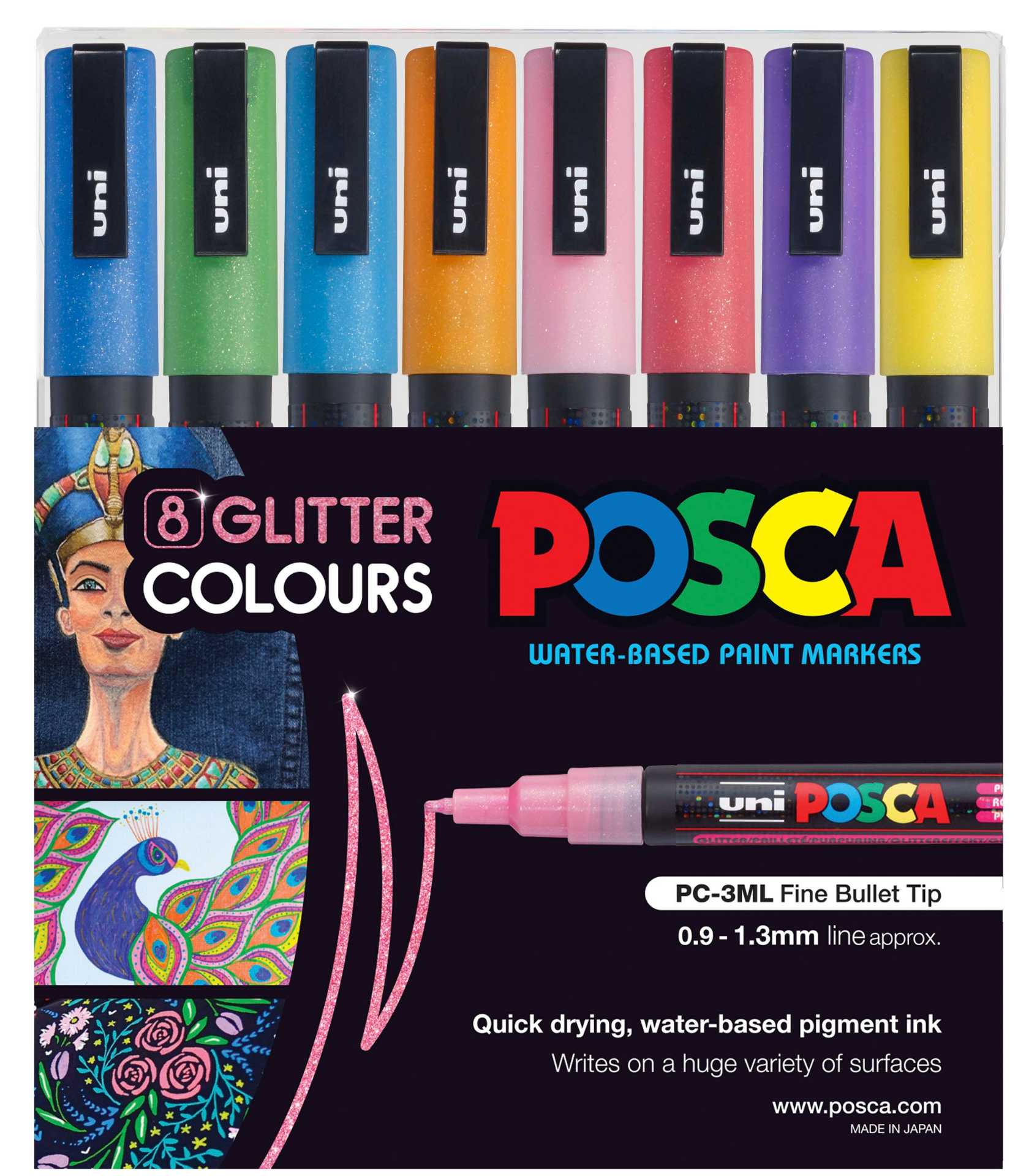 Uni POSCA Marker Pen PC-3M Fine Set of 8 Glitter