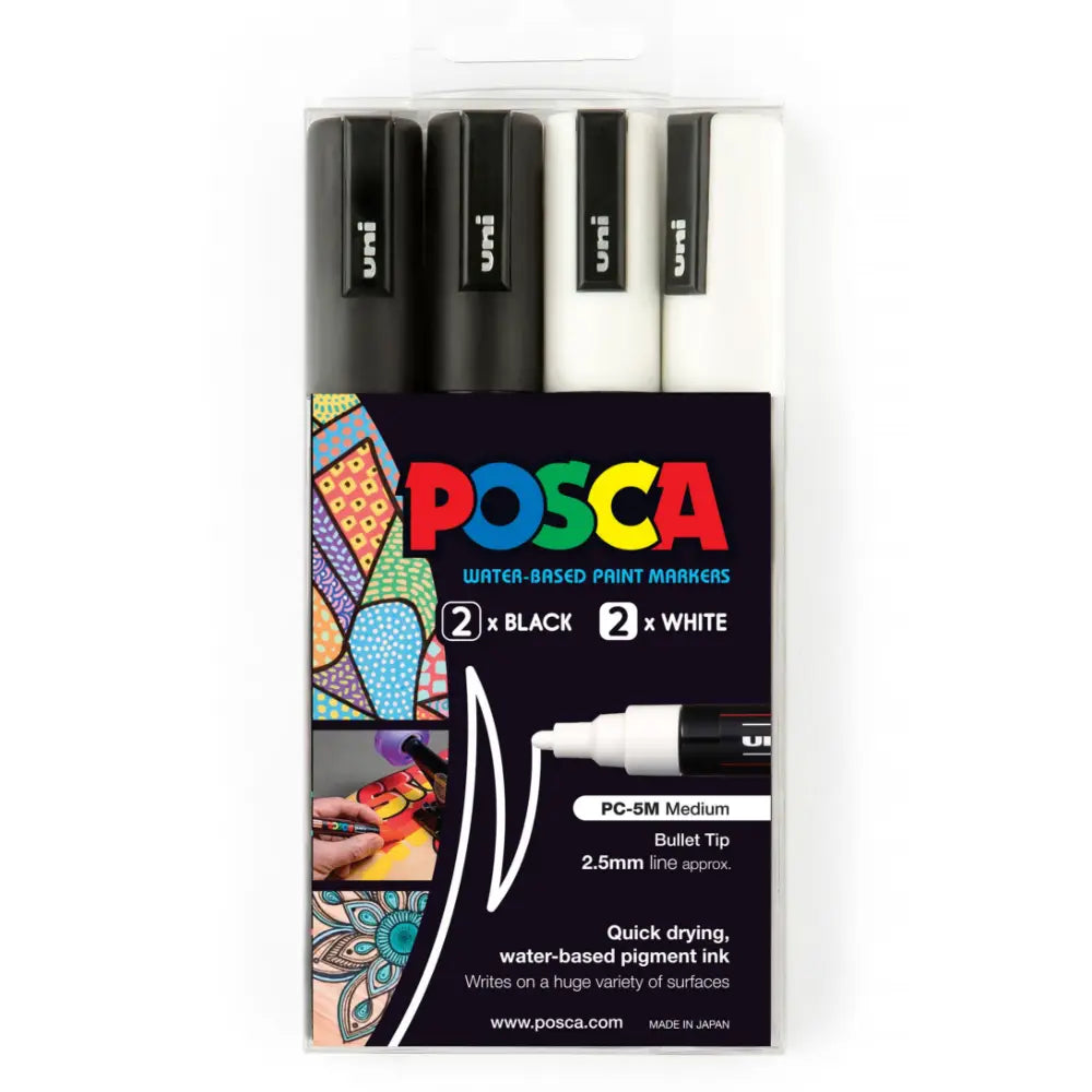 Uni POSCA Marker Pen PC-5M 4pk Black & White