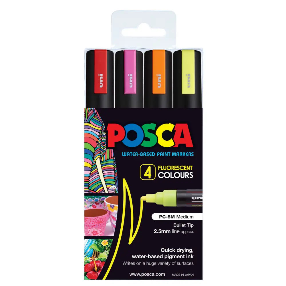 Uni POSCA Marker Pen PC-5M 4pk Fluro