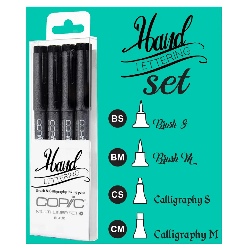 Copic Hand Lettering Pen Set Black 4pk