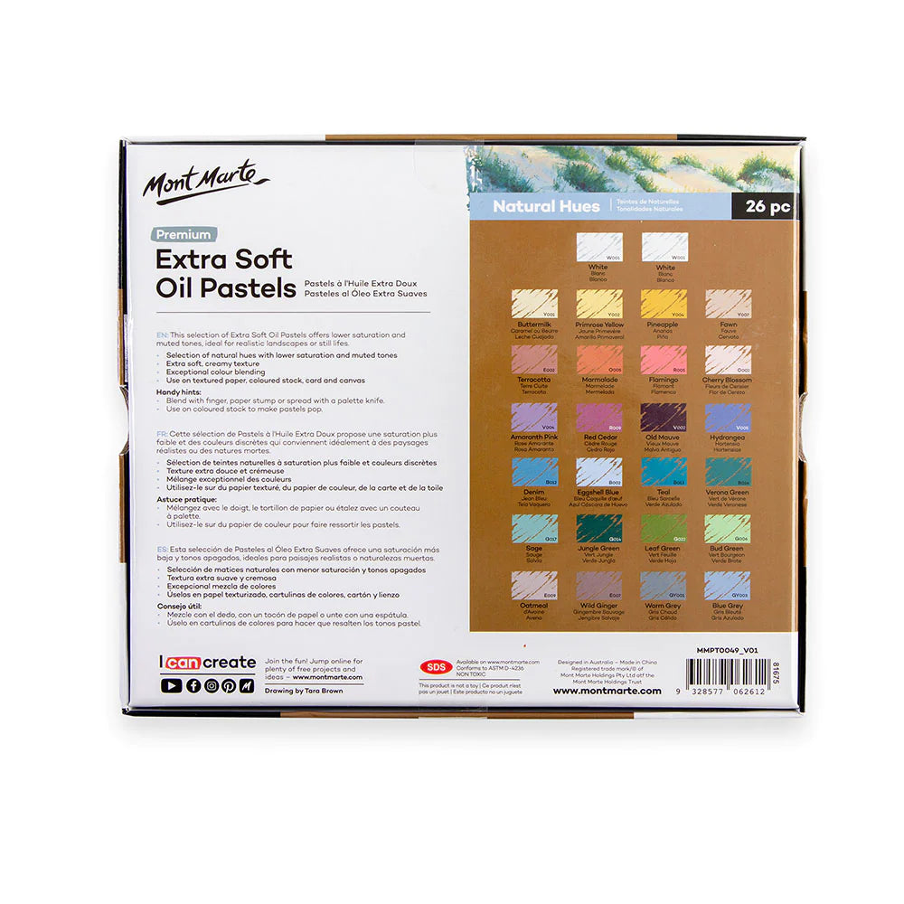 Mont Marte Extra Soft Oil Pastels Natural Hues 26pk