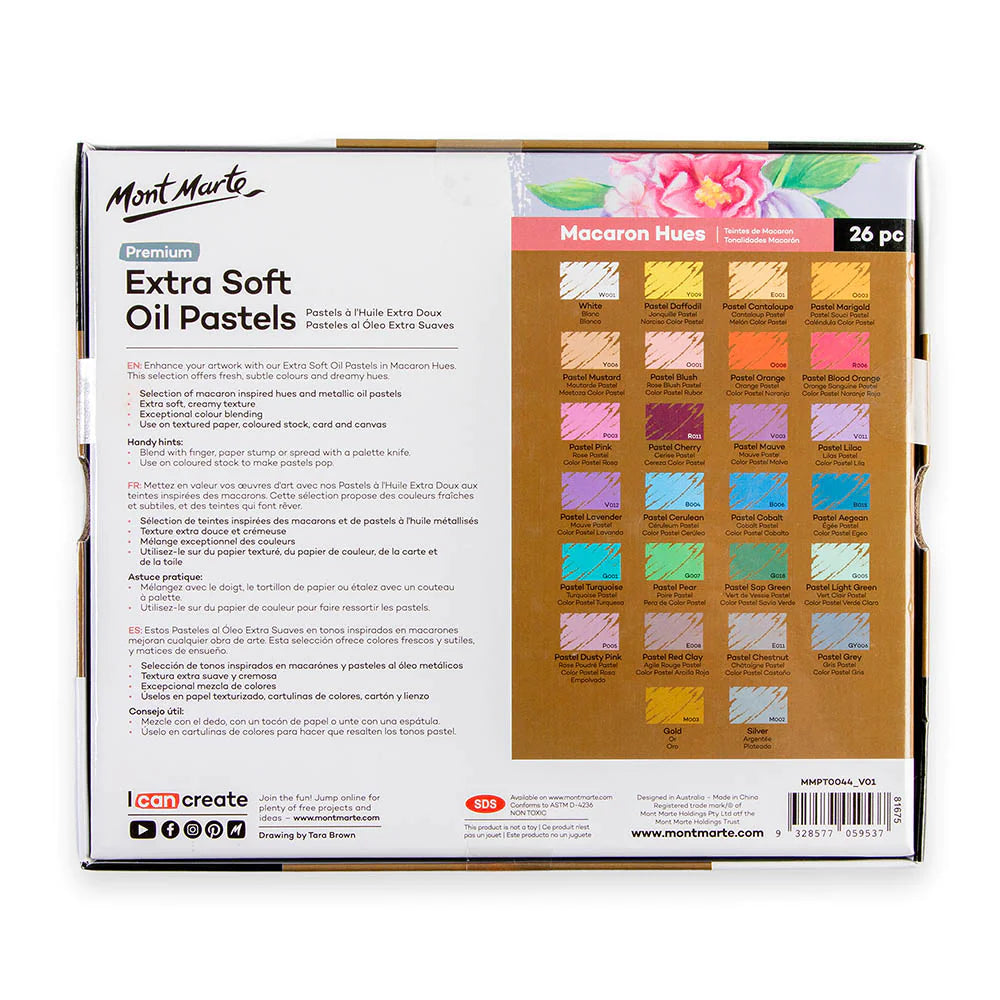 Mont Marte Extra Soft Oil Pastels Macaron 26pk