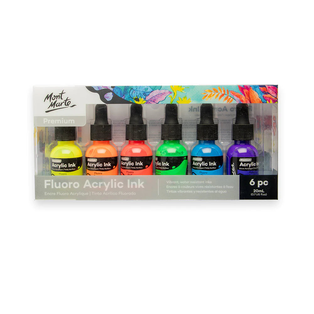 Mont Marte Fluro Acrylic Ink Set 6pk