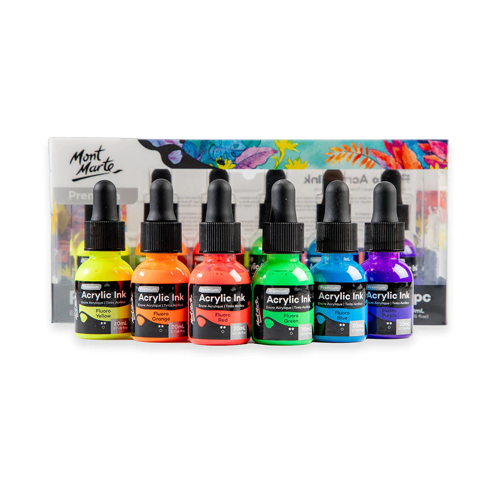 Mont Marte Fluro Acrylic Ink Set 6pk