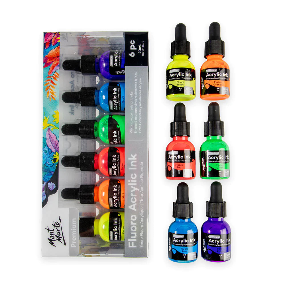 Mont Marte Fluro Acrylic Ink Set 6pk