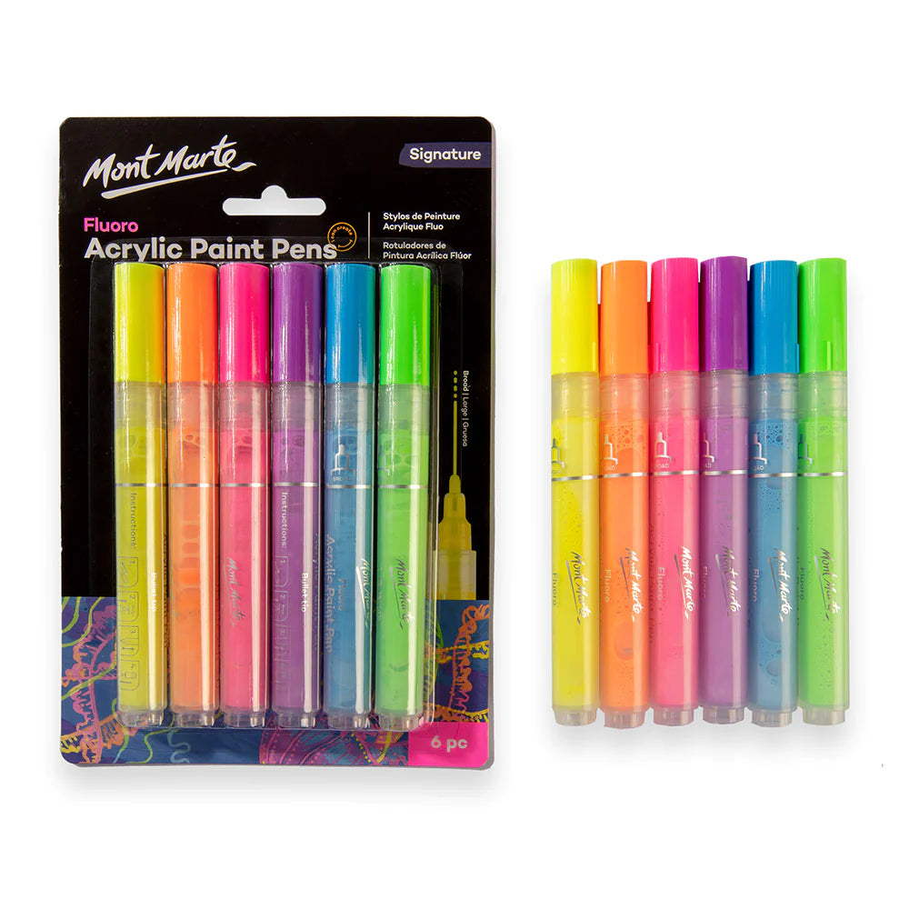 Mont Marte Fluoro Acrylic Paint Pens 6pk