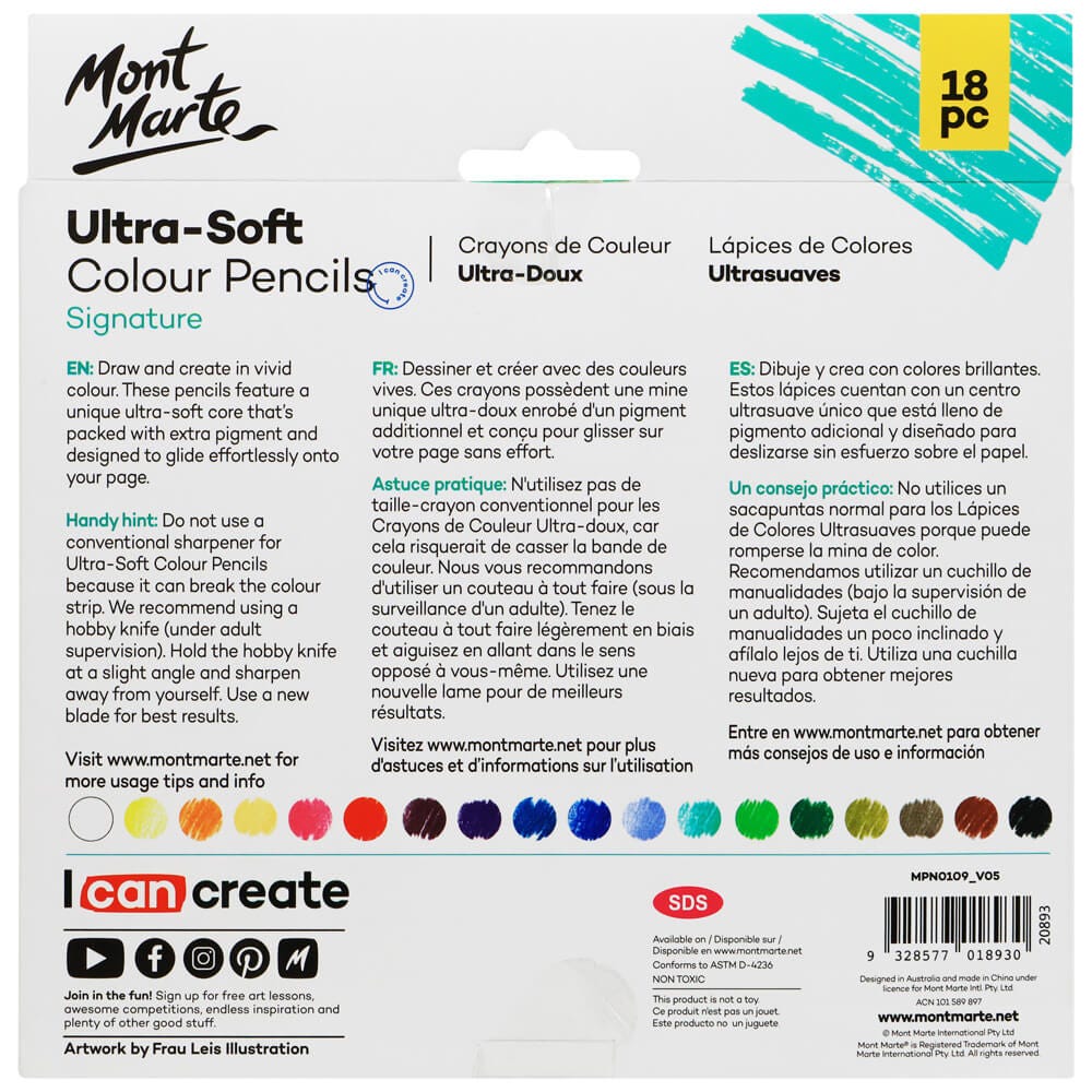 Mont Marte Ultra Soft Colour Pencil Set 18pk