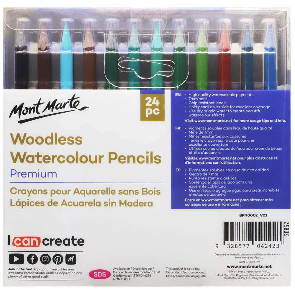 Mont Marte Woodless Watercolour Pencils 24pc