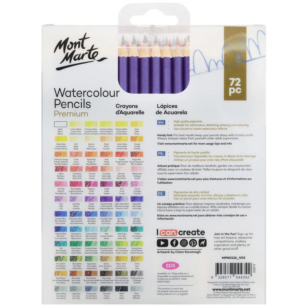 Mont Marte Premium Watercolour Pencils Set 72pk