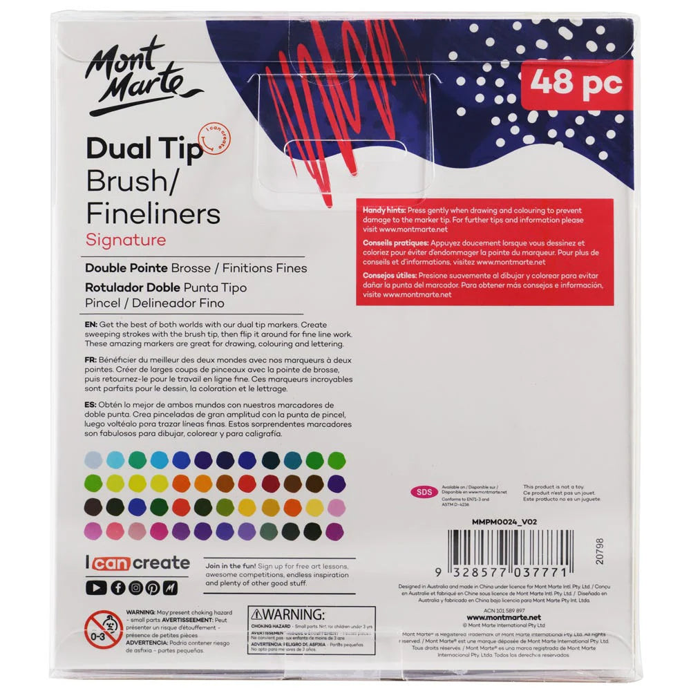 Mont Marte Signature Dual Tip Brush Fineliner 48pc