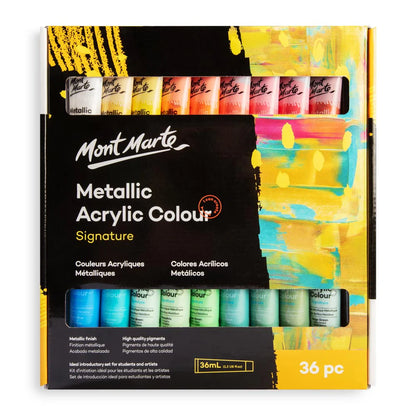 Mont Marte Metallic Acrylic Colour Paint Set 36pc x 36ml