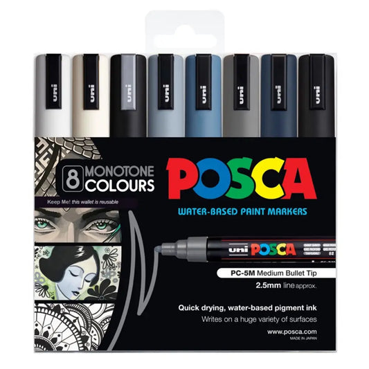 Uni Posca Paint Pen PC-5M 8 Monotone Set