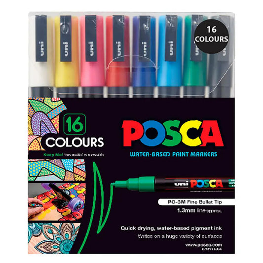 Uni POSCA Marker Pen PC-3M Fine Set of 16 Assorted