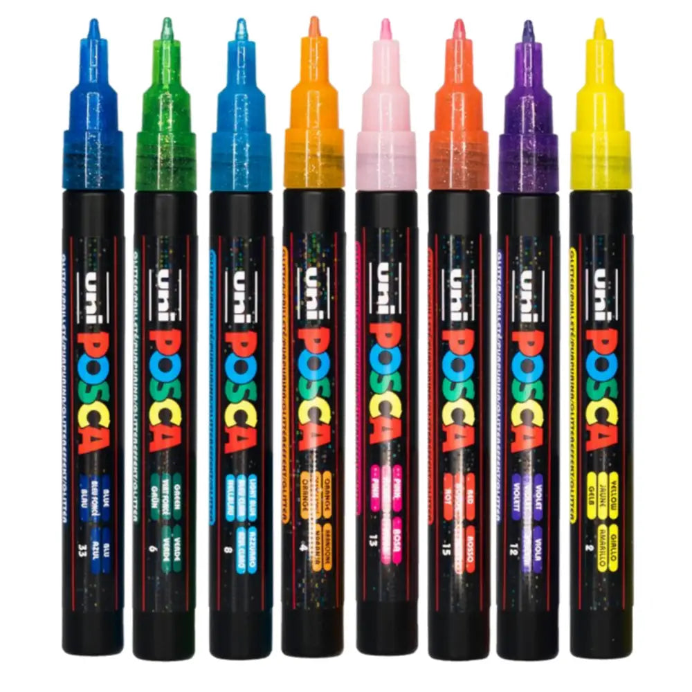 Uni POSCA Marker Pen PC-3M Fine Set of 8 Glitter