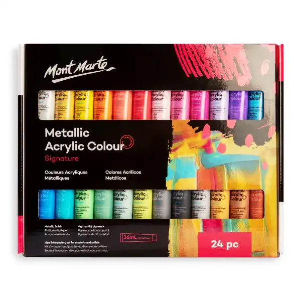 Picture of Mont Marte Metallic Acrylic Colour Paint Set 24pc x 36ml