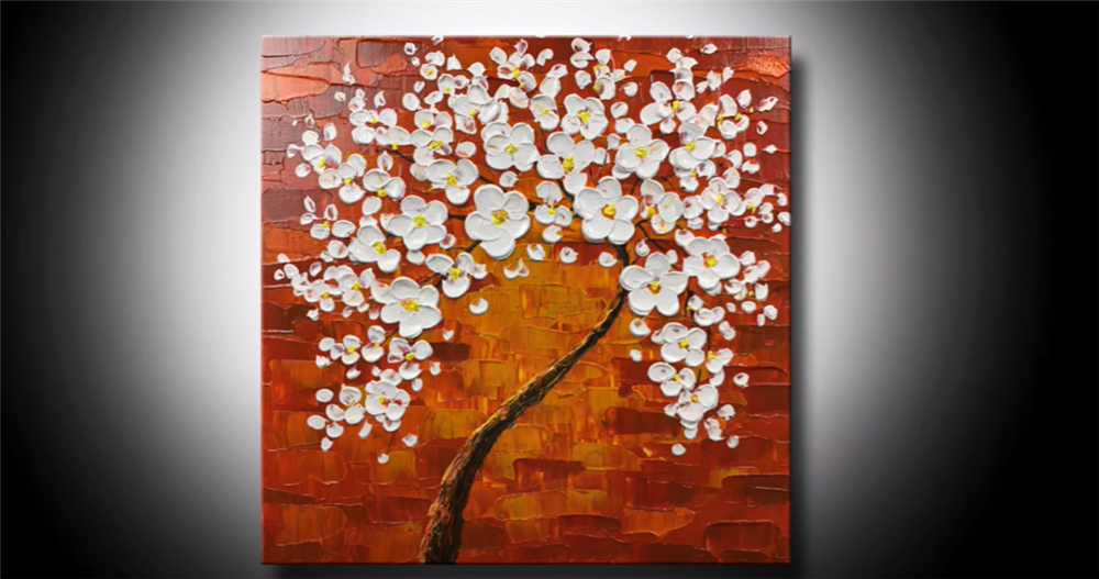 acrylic knife painting tutorial - flower tree