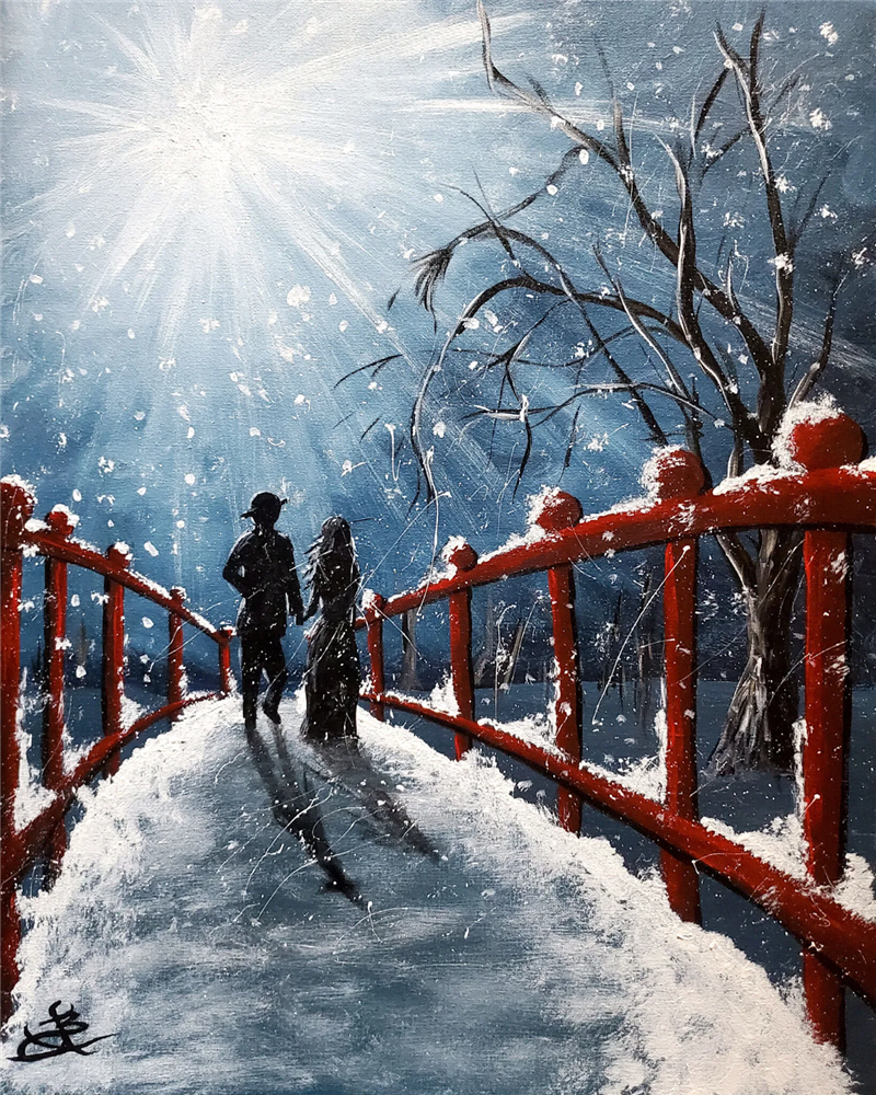 acrylic landscape painting ideas - winter stroll