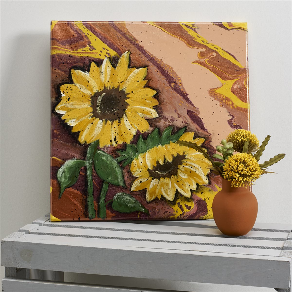 acrylic paint pouring ideas - sunflowers